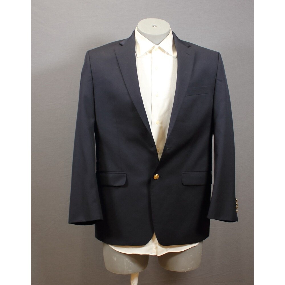 CHAPS Navy Blue Blazer Jacket Gold Buttons Wool blend 40R
